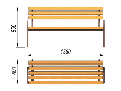 Парковая лавочка со спинкой МАФ 1605 в Твери